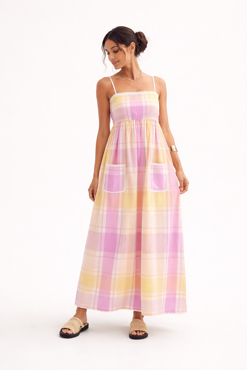 Maxi vestido para mujer con tirantes finos y diseño de rayas - Liora