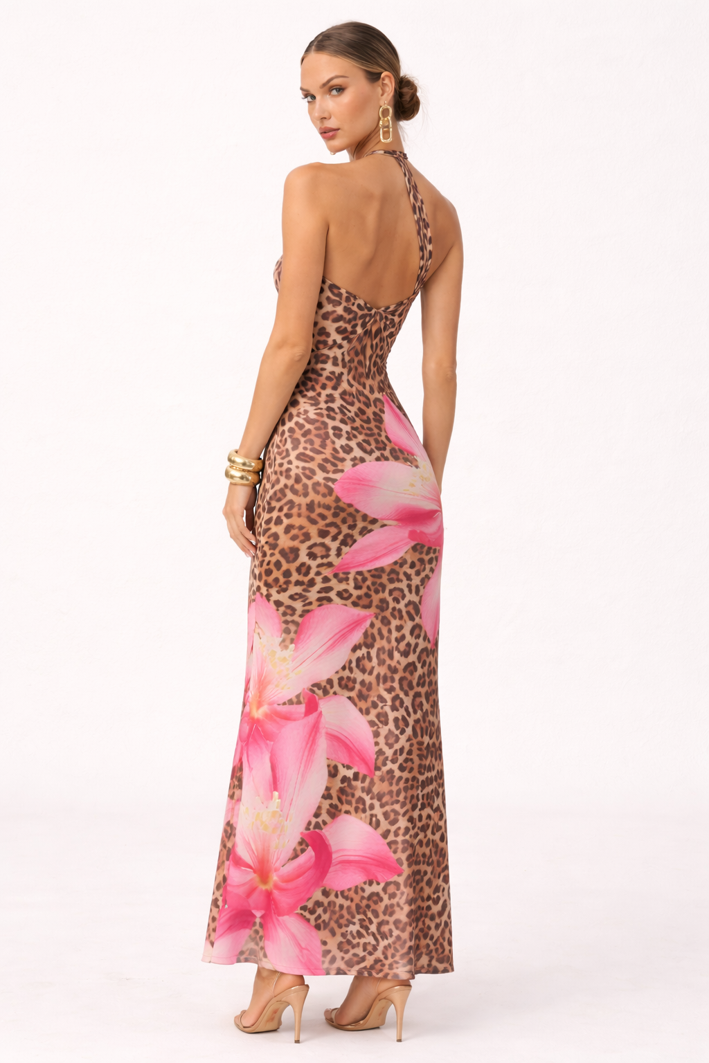 Maxi vestido para mujer con estampado floral y animal print - Calira