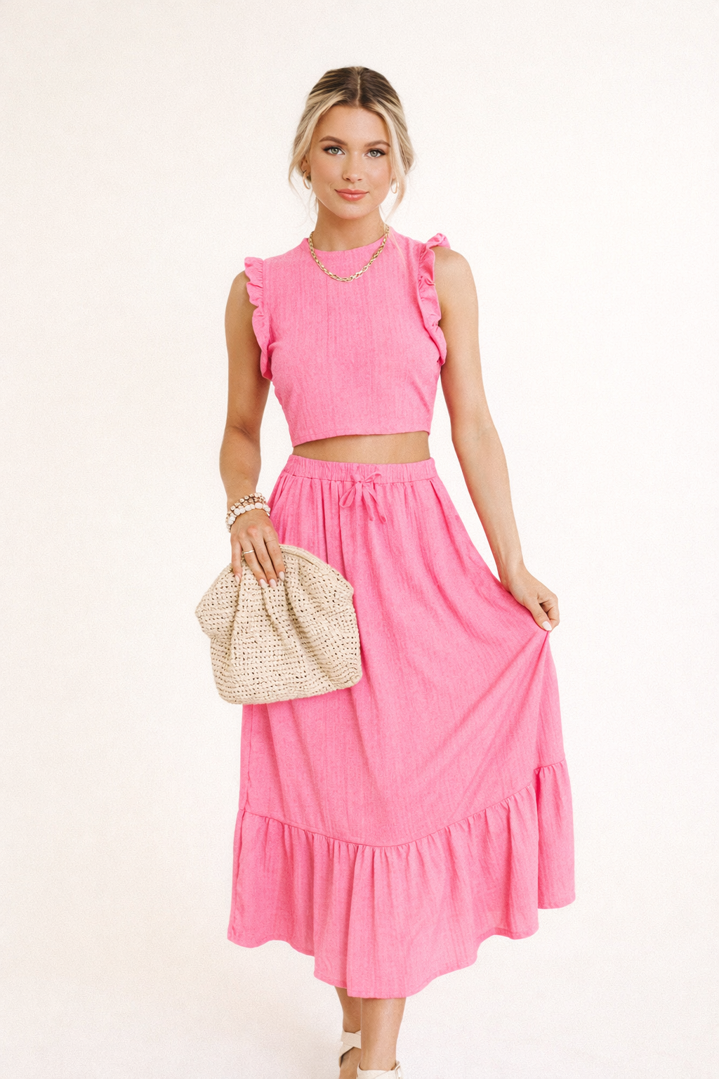 Conjunto de falda larga y top corto para mujer con volantes - Arlet