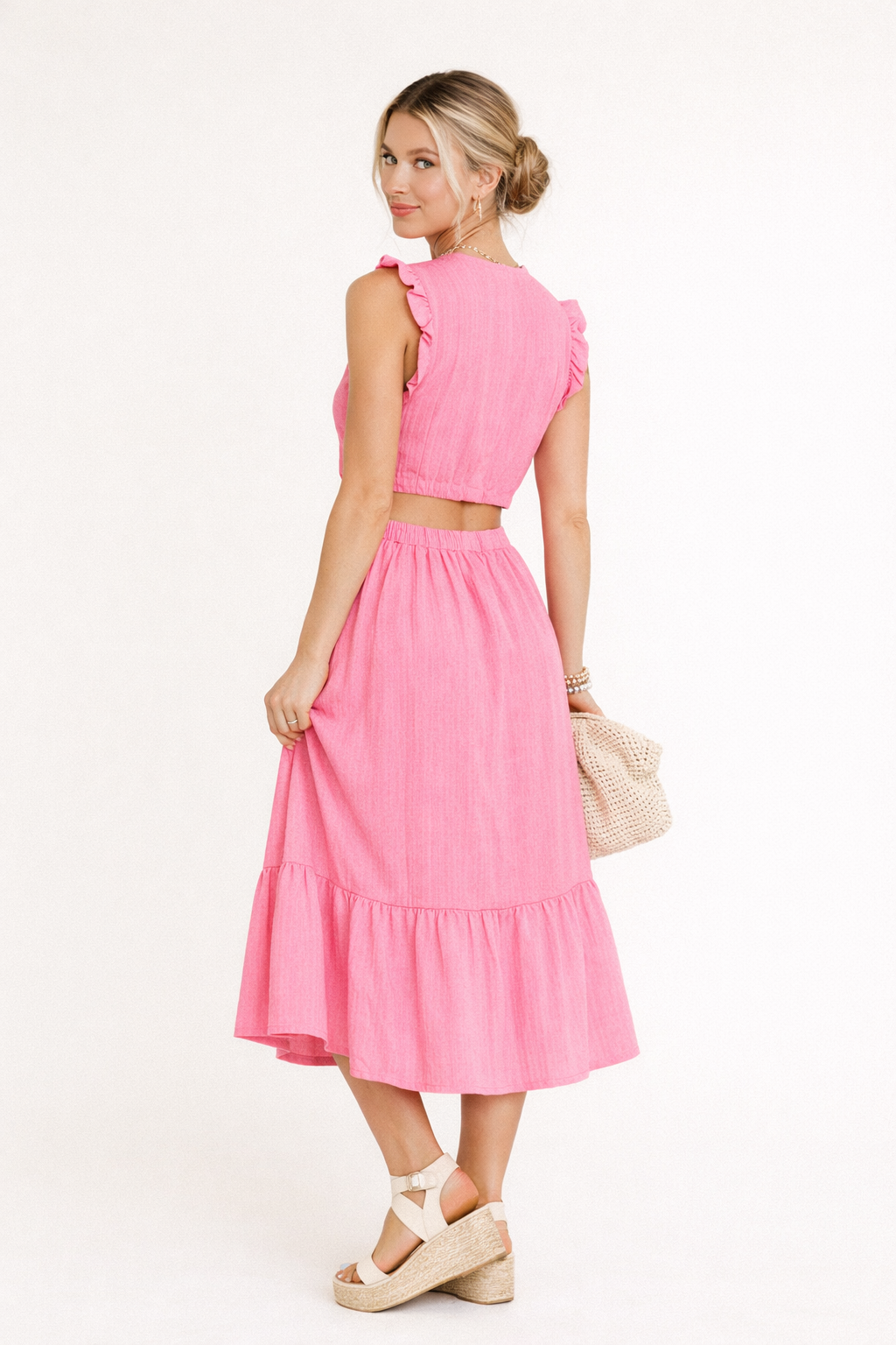 Conjunto de falda larga y top corto para mujer con volantes - Arlet