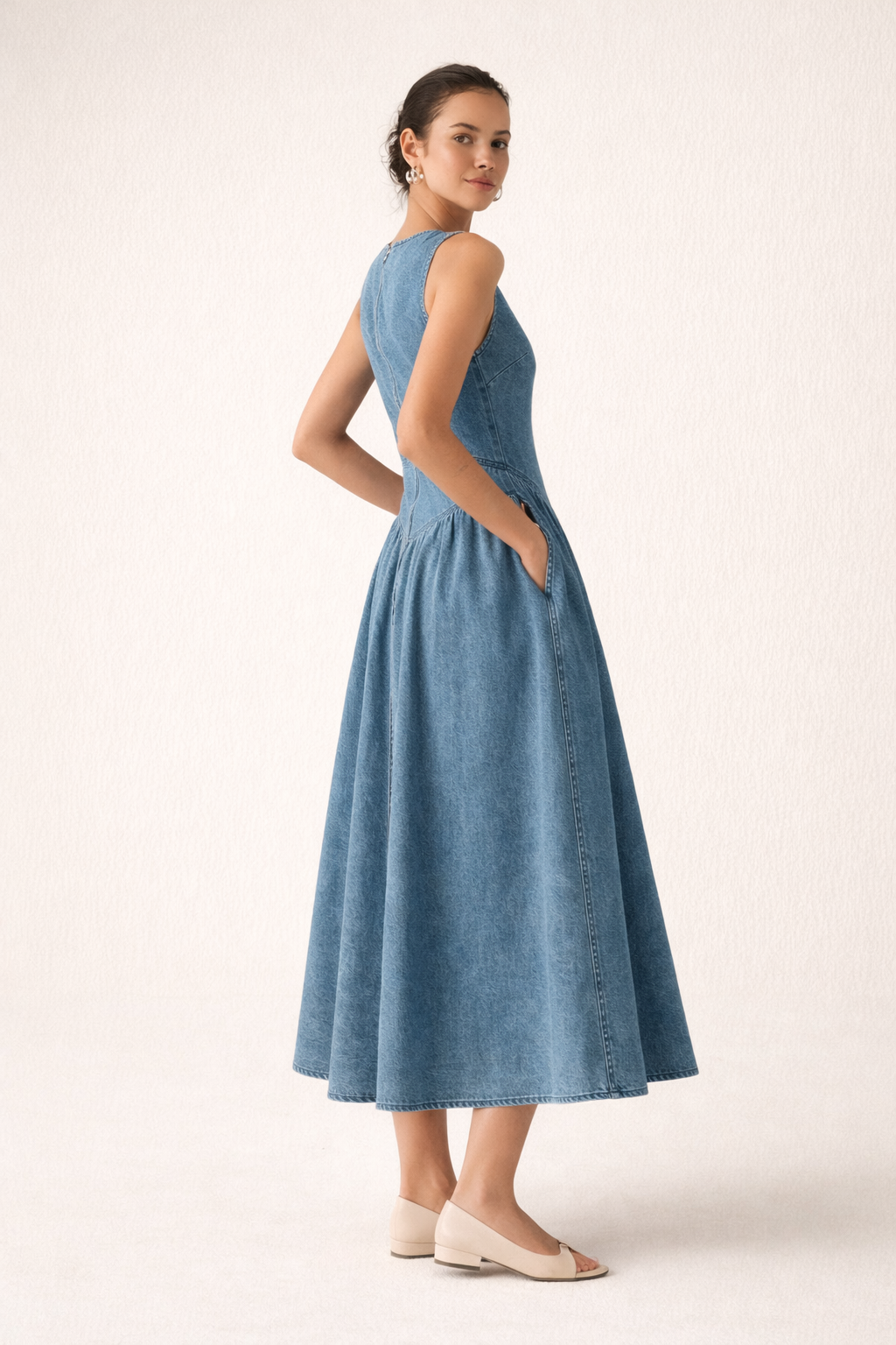 Vestido midi denim sin mangas vestido amplio casual verano - Keyla