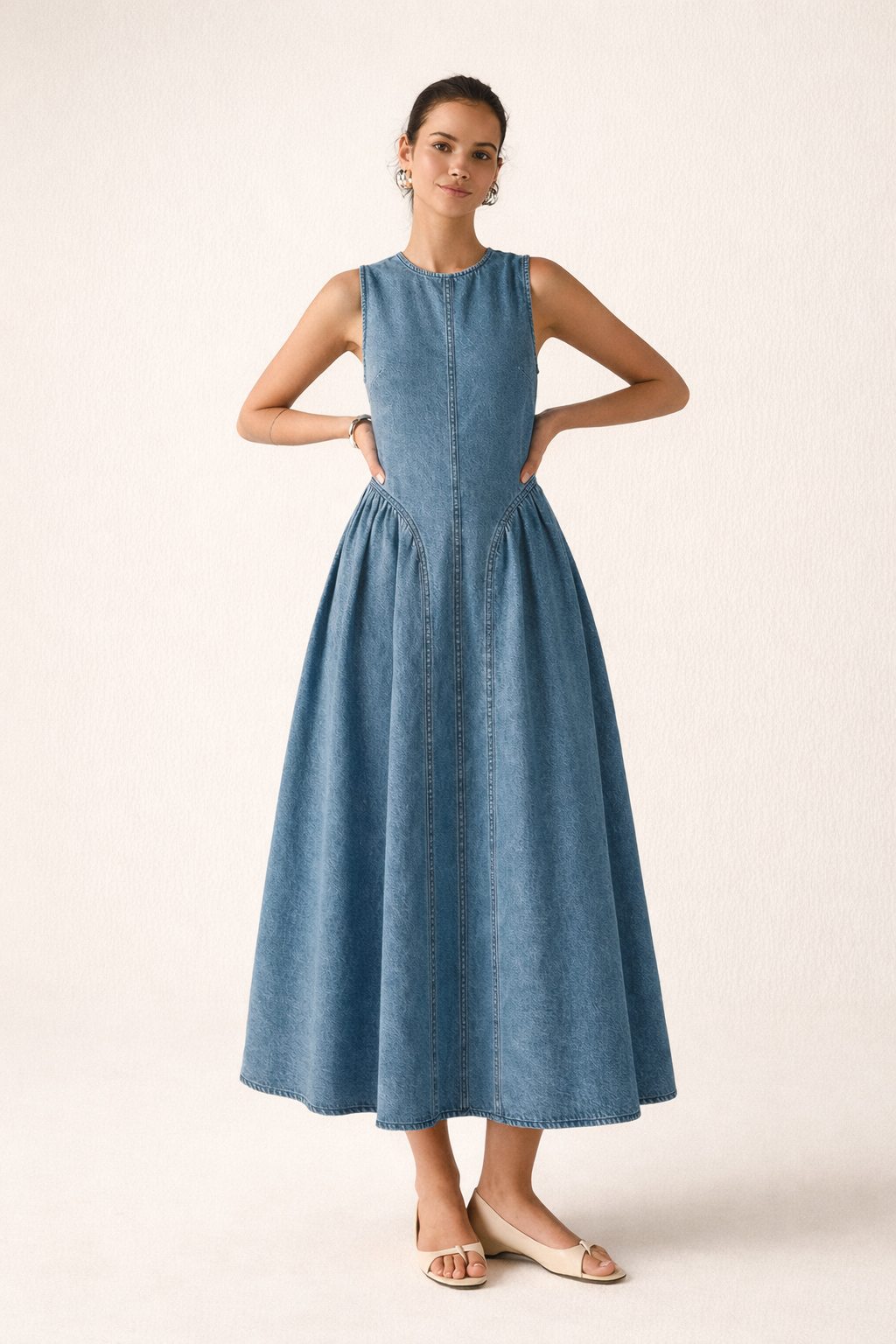 Vestido midi denim sin mangas vestido amplio casual verano - Keyla