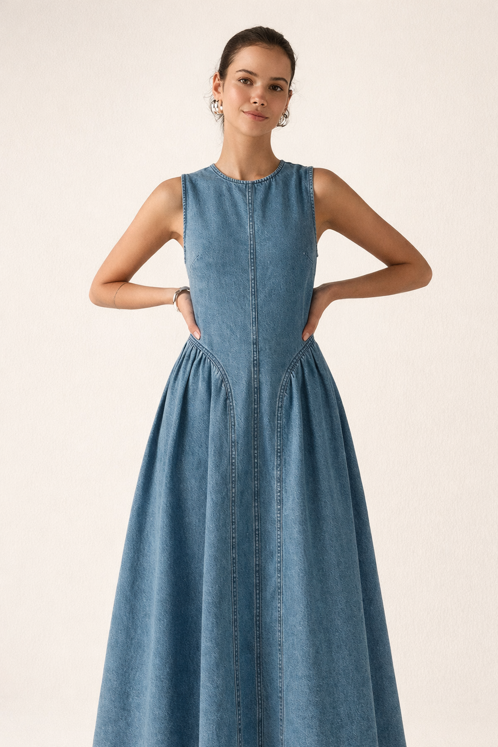 Vestido midi denim sin mangas vestido amplio casual verano - Keyla