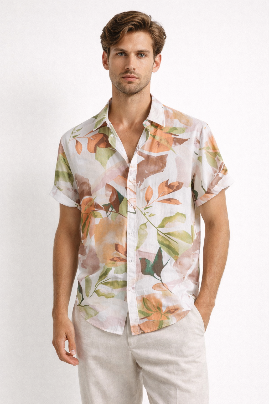 Camisa hombre manga corta estampada y corte recto ligero - Elian