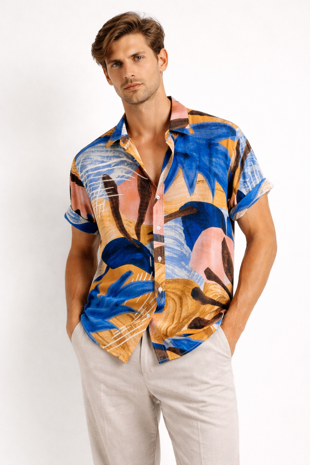 Camisa hombre manga corta estampada y corte recto ligero - Elian