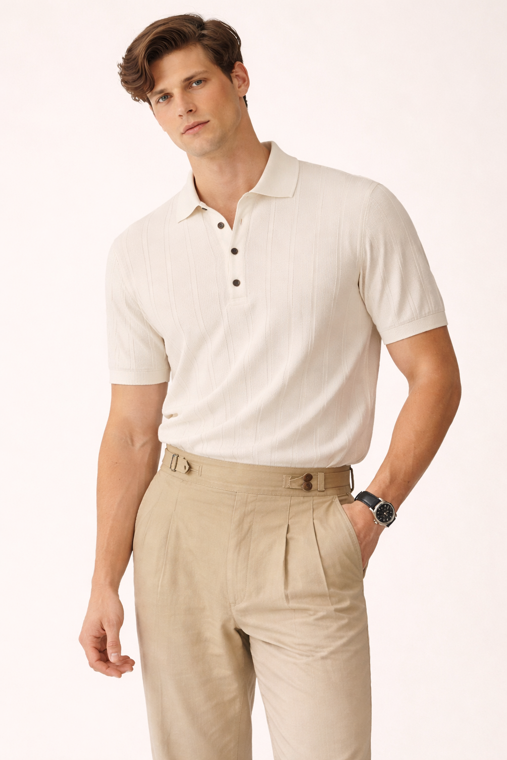 Polo para hombre de punto ligero con cuello y botones - Ravel