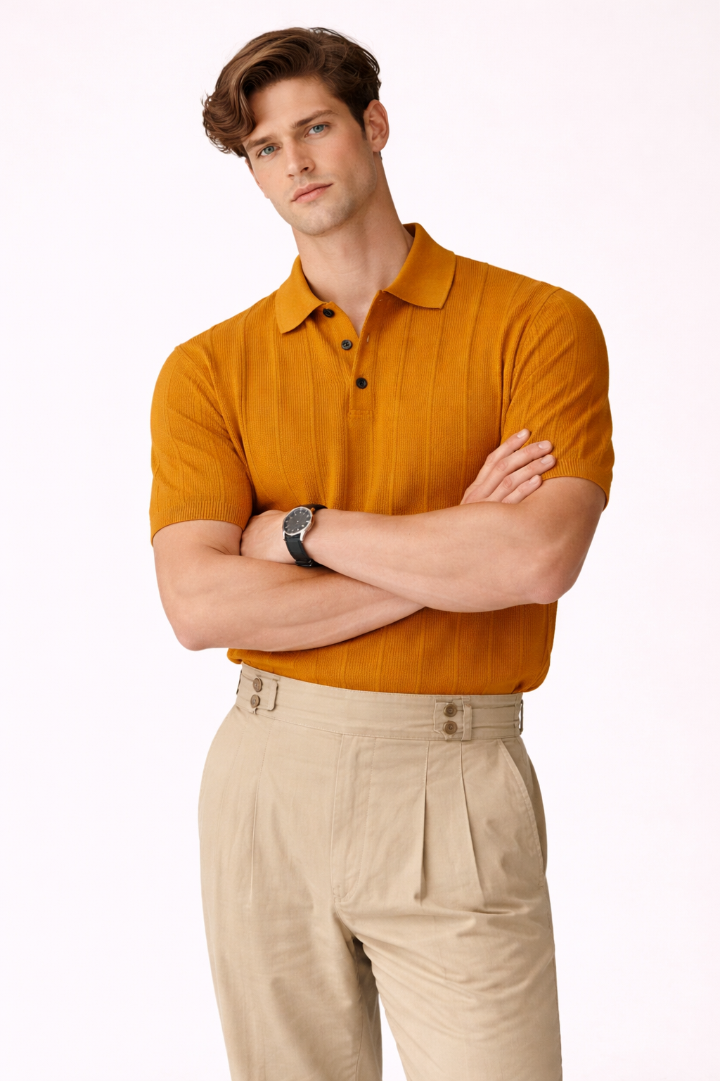 Polo para hombre de punto ligero con cuello y botones - Ravel