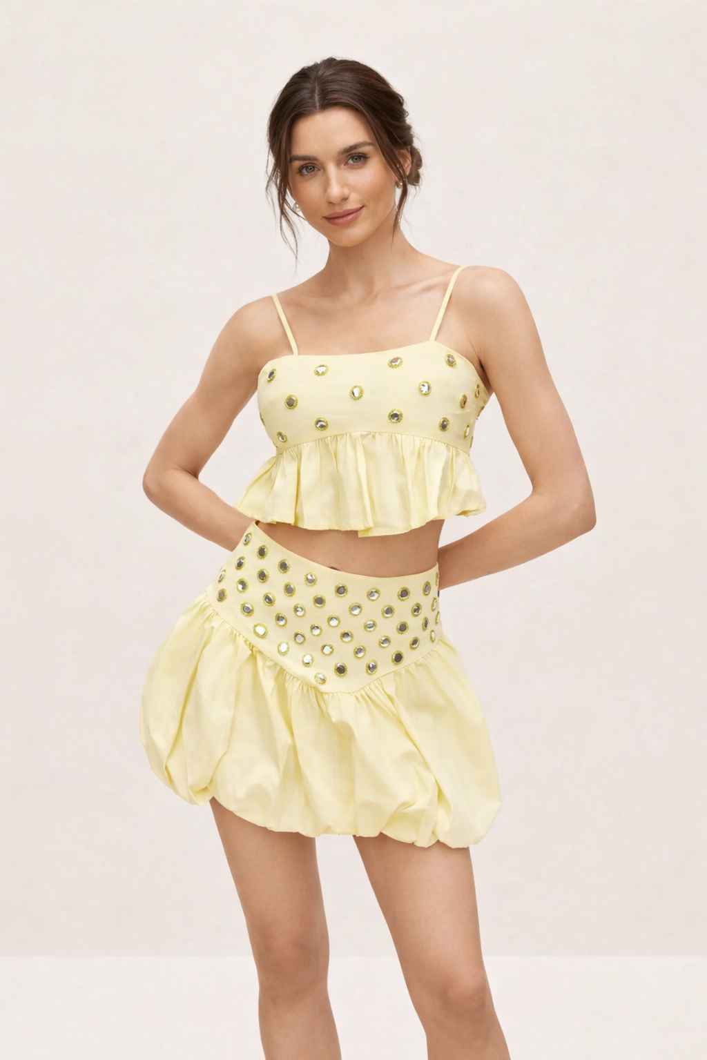 Conjunto halter de mujer con falda mini abullonada - Mirel