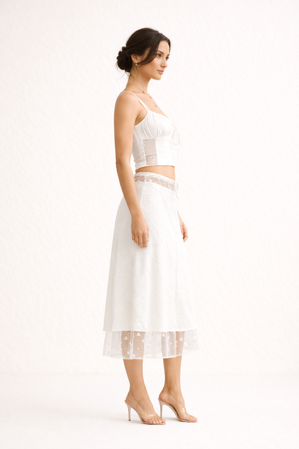 Conjunto de mujer con top de tirantes y falda midi con encaje - Lurea