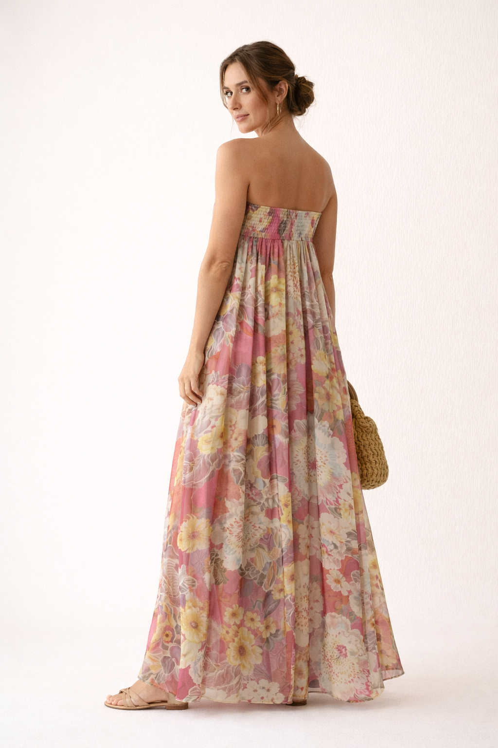 Vestido largo mujer sin tirantes estampado floral - Quinzy