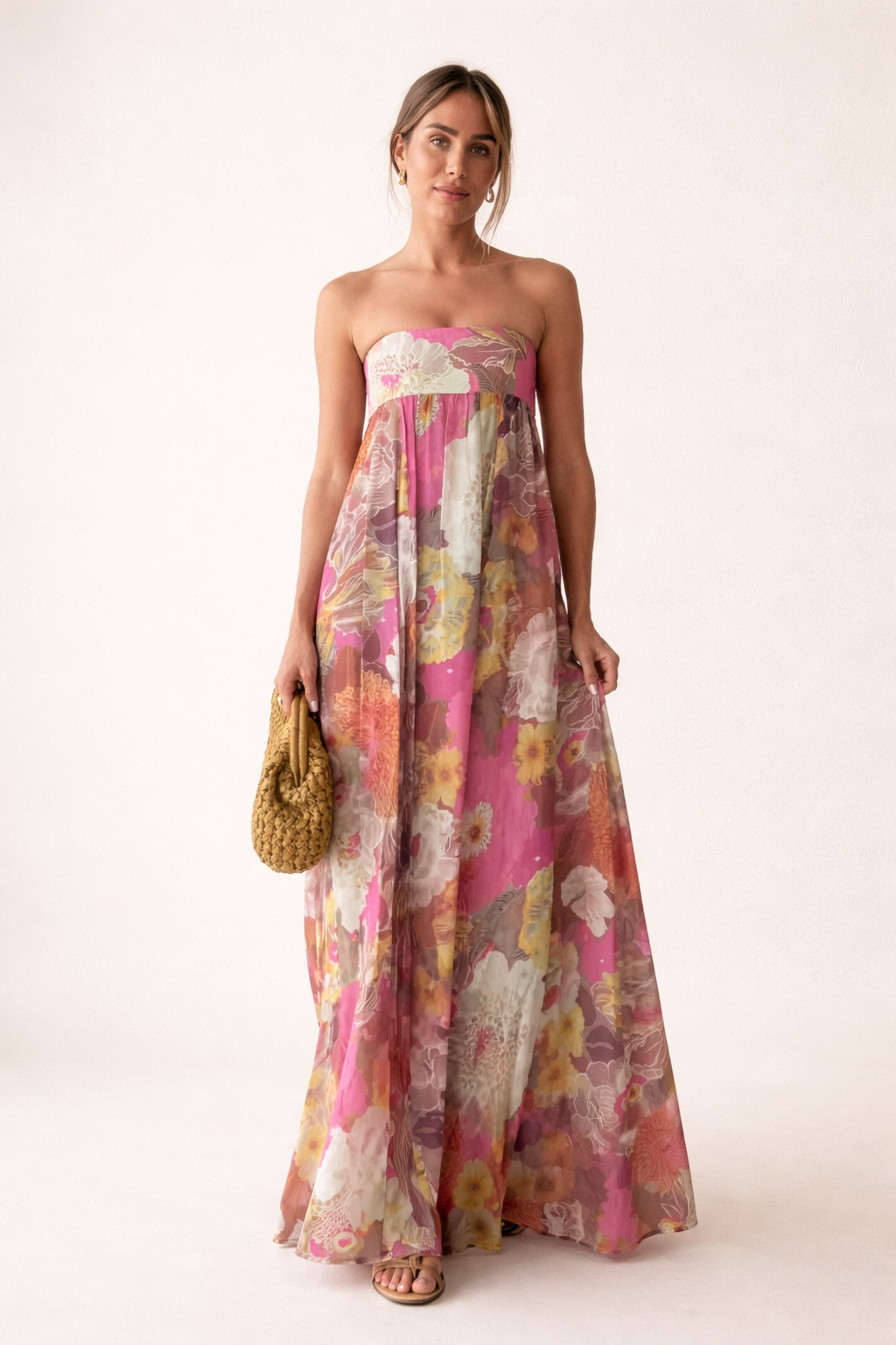 Vestido largo mujer sin tirantes estampado floral - Quinzy