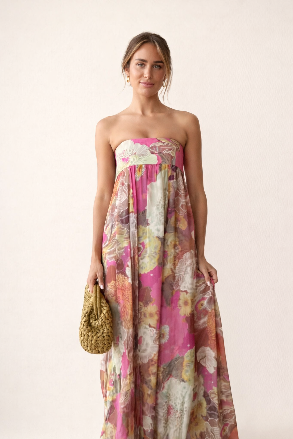 Vestido largo mujer sin tirantes estampado floral - Quinzy