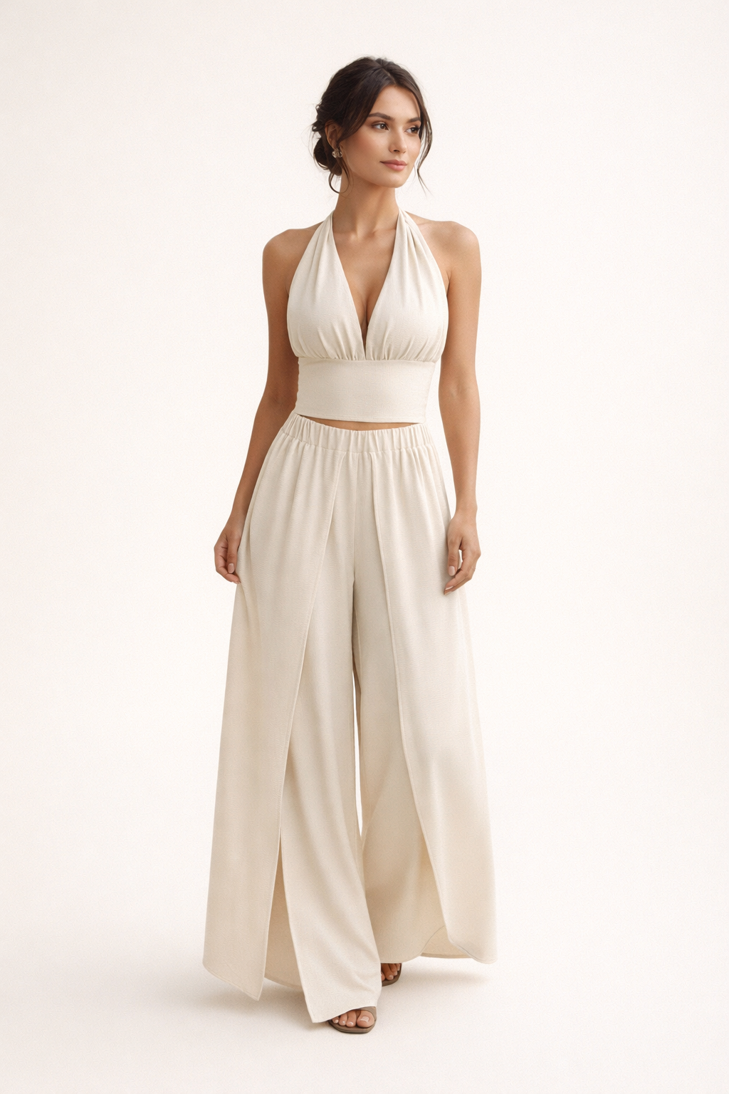 Conjunto de mujer halter con pantalón amplio de tiro alto - Arelia