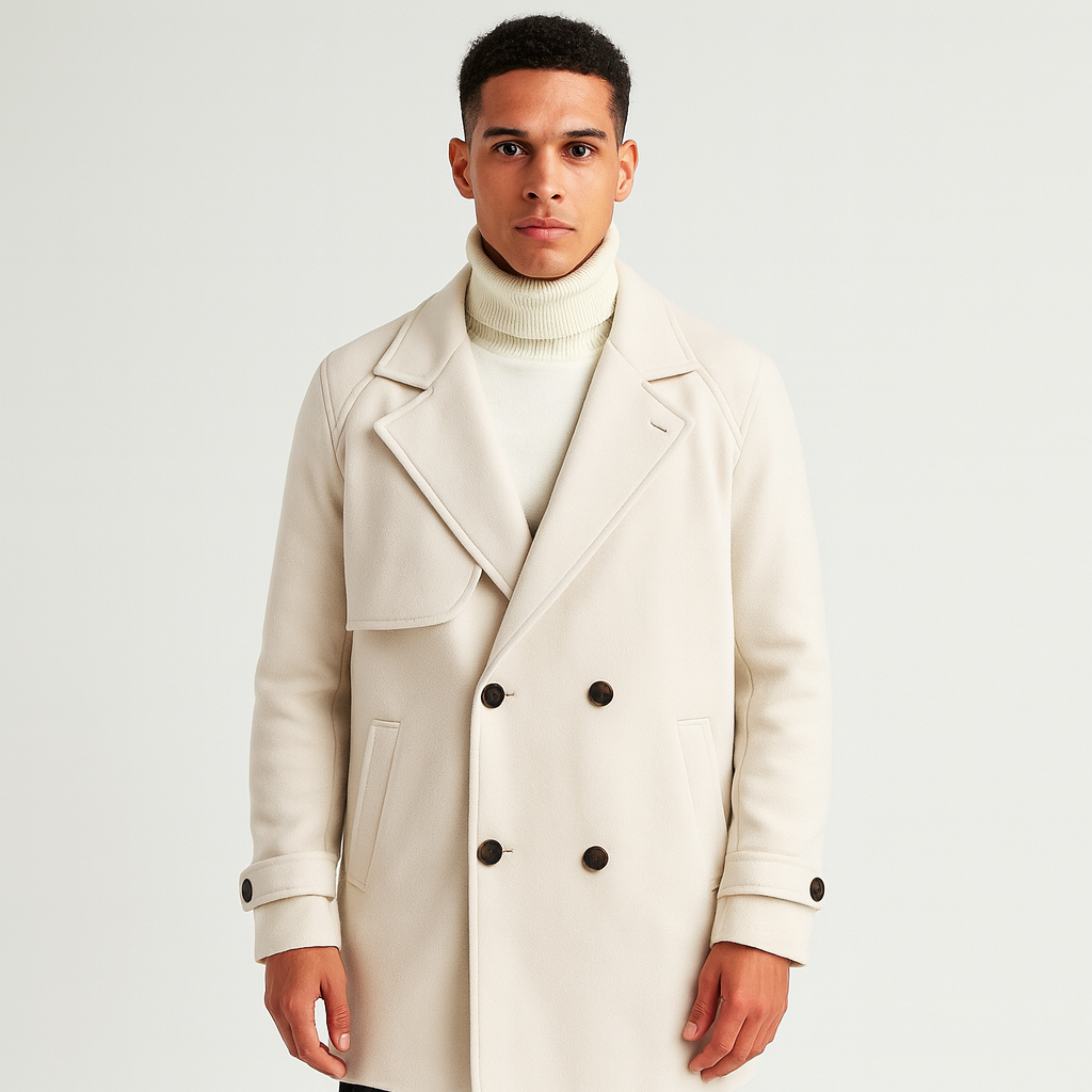 Abrigo largo lana hombre doble botonadura solapas storm-flap elegante invierno - Armand