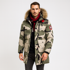 Parka acolchada hombre estampado camuflaje larga térmica capucha pelo invierno - Leonard