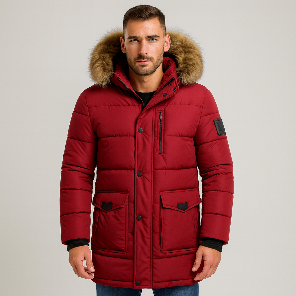 Parka acolchada hombre larga capucha amplia borde pelo técnica impermeable invierno - John