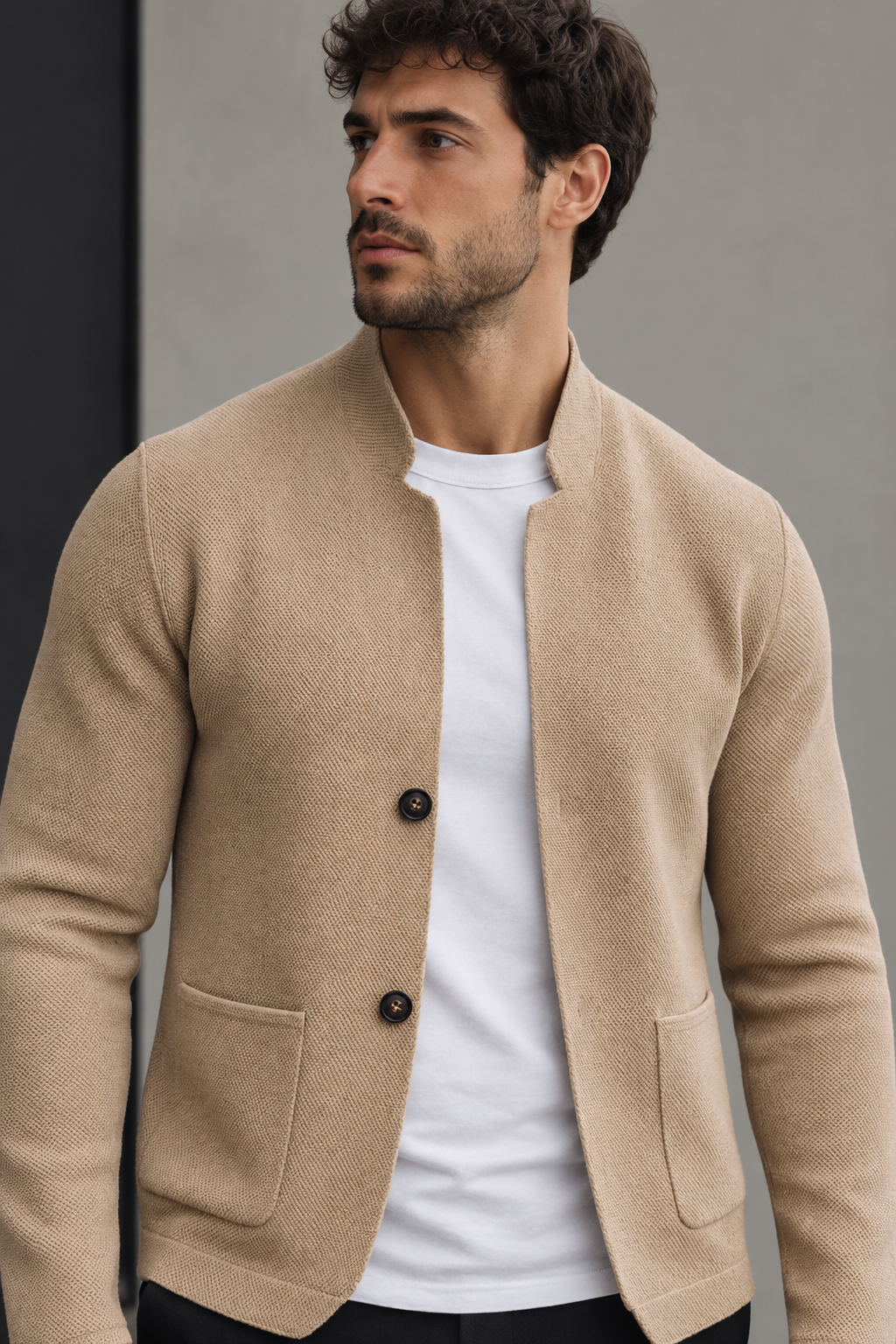 Cárdigan hombre cuello perkins botones bolsillos parche - Alaric