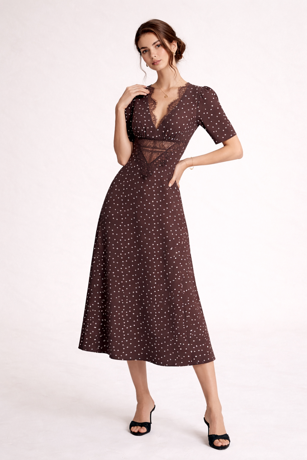 Vestido midi lunares mujer escote V - Mechthild