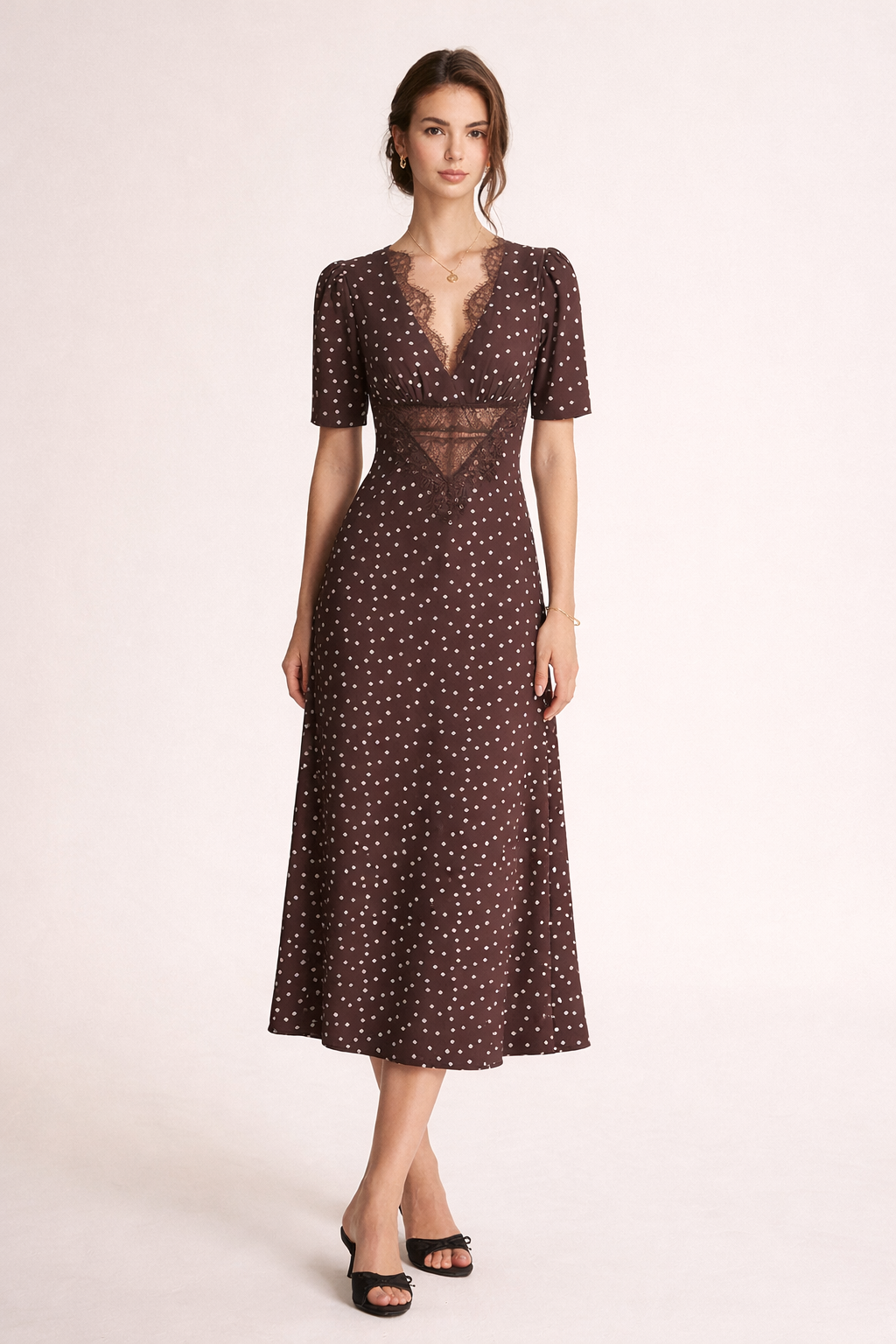 Vestido midi lunares mujer escote V - Mechthild