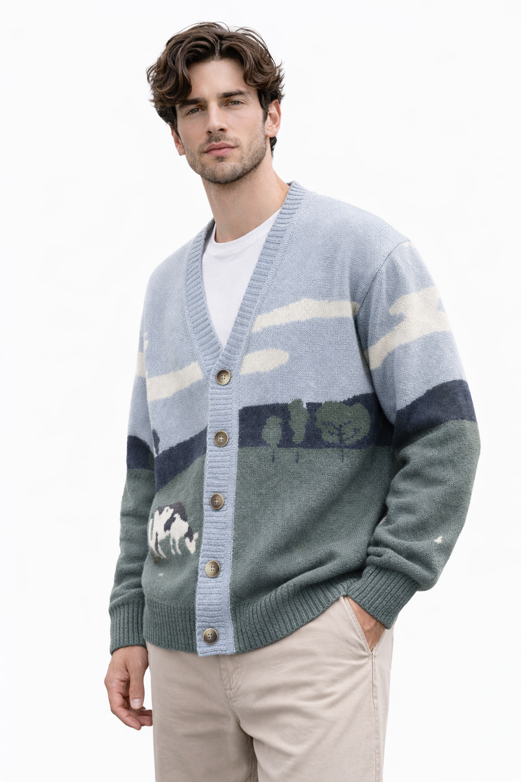 Cardigan tejido para hombre con botones y diseño gráfico - Thomas