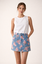 Falda mujer denim con estampado floral y corte recto - Letty