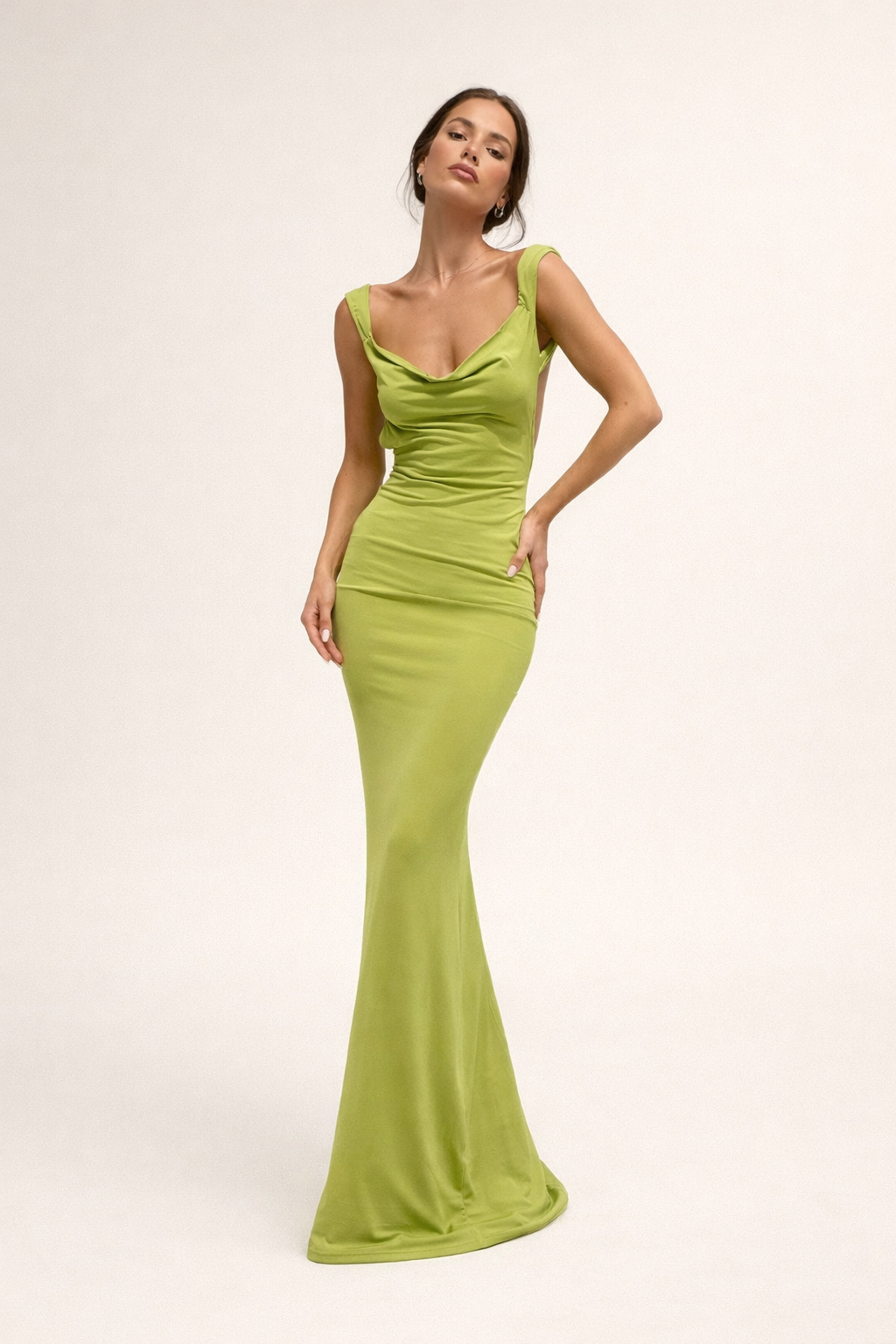 Vestido maxi ajustado mujer elegante escote drapeado sin mangas - Renata