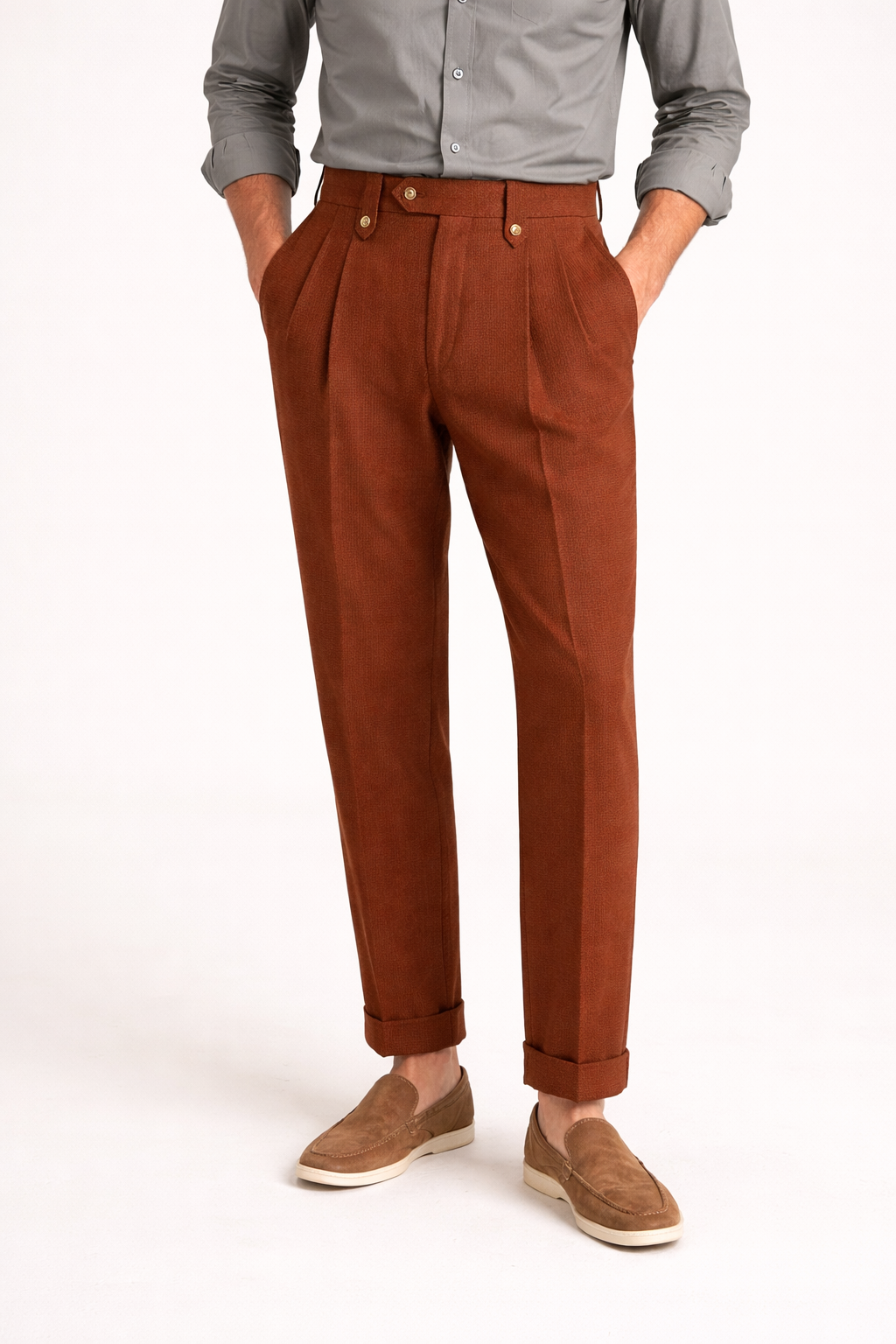 Pantalón recto de hombre con pinzas y cintura alta - Adrien