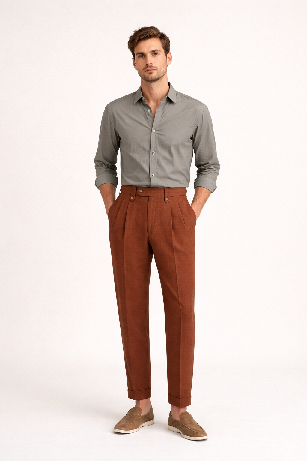 Pantalón recto de hombre con pinzas y cintura alta - Adrien