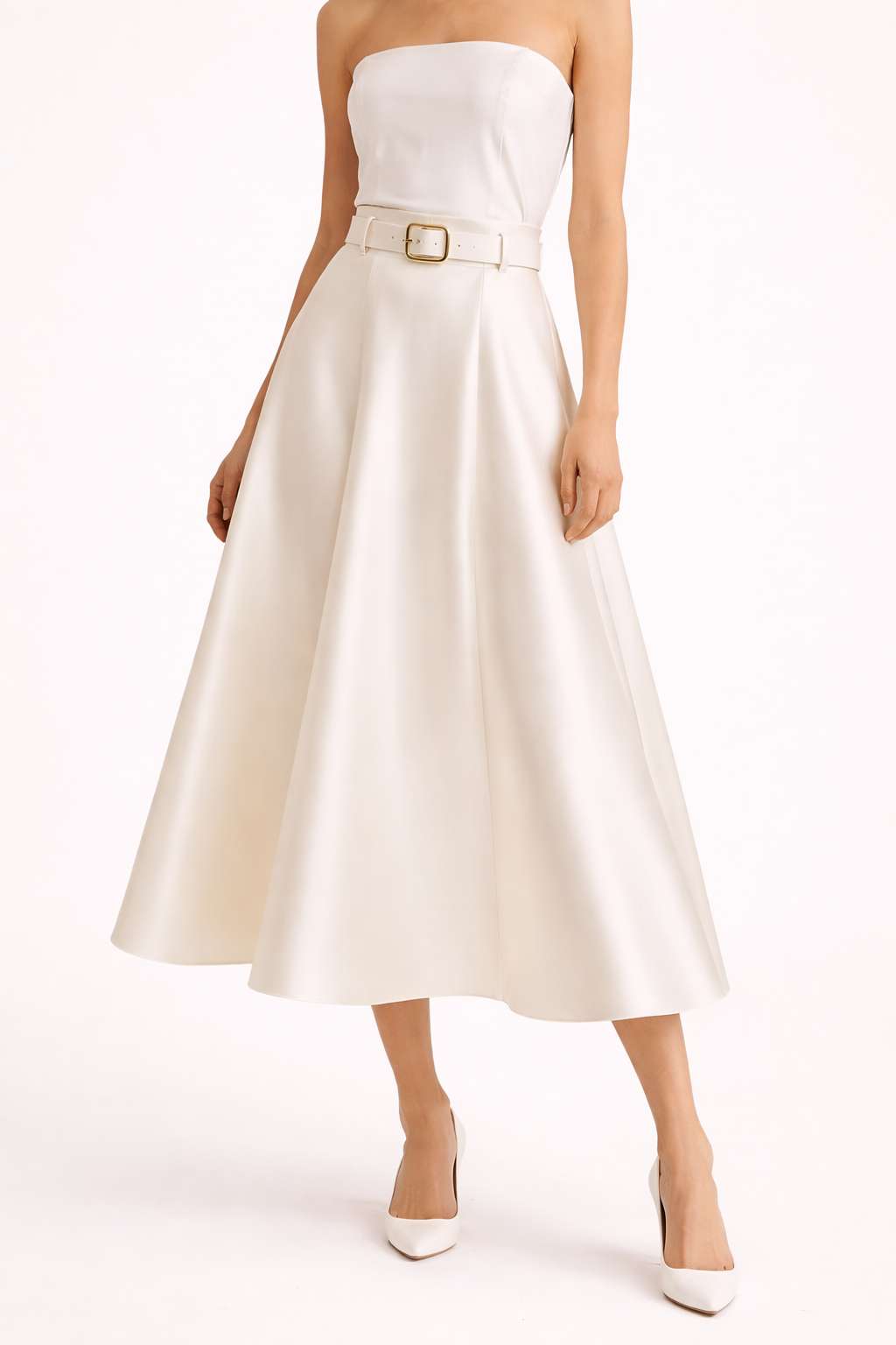 Falda satén mujer midi elegante cintura alta - Estelle