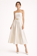 Falda satén mujer midi elegante cintura alta - Estelle