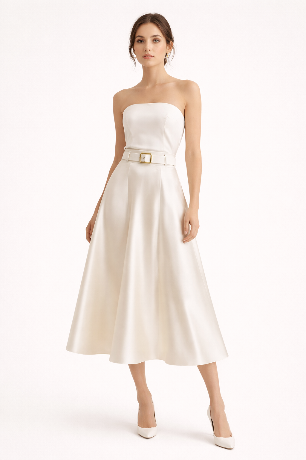 Falda satén mujer midi elegante cintura alta - Estelle