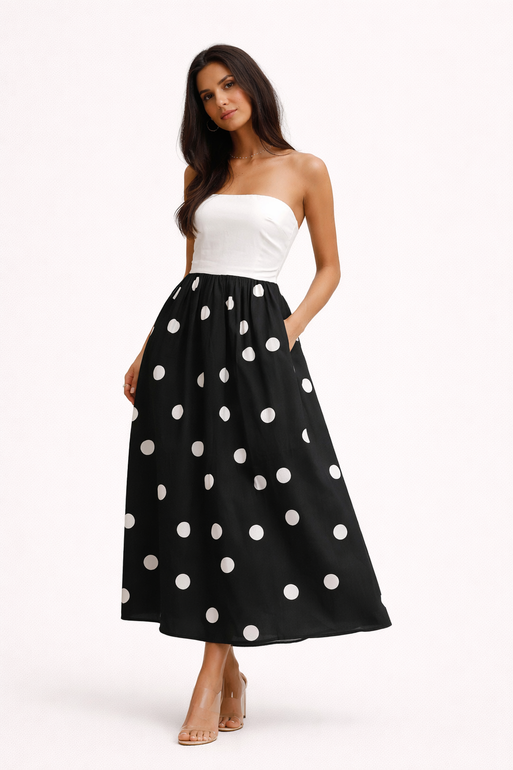 Vestido largo de lunares elegante para mujer - Elske