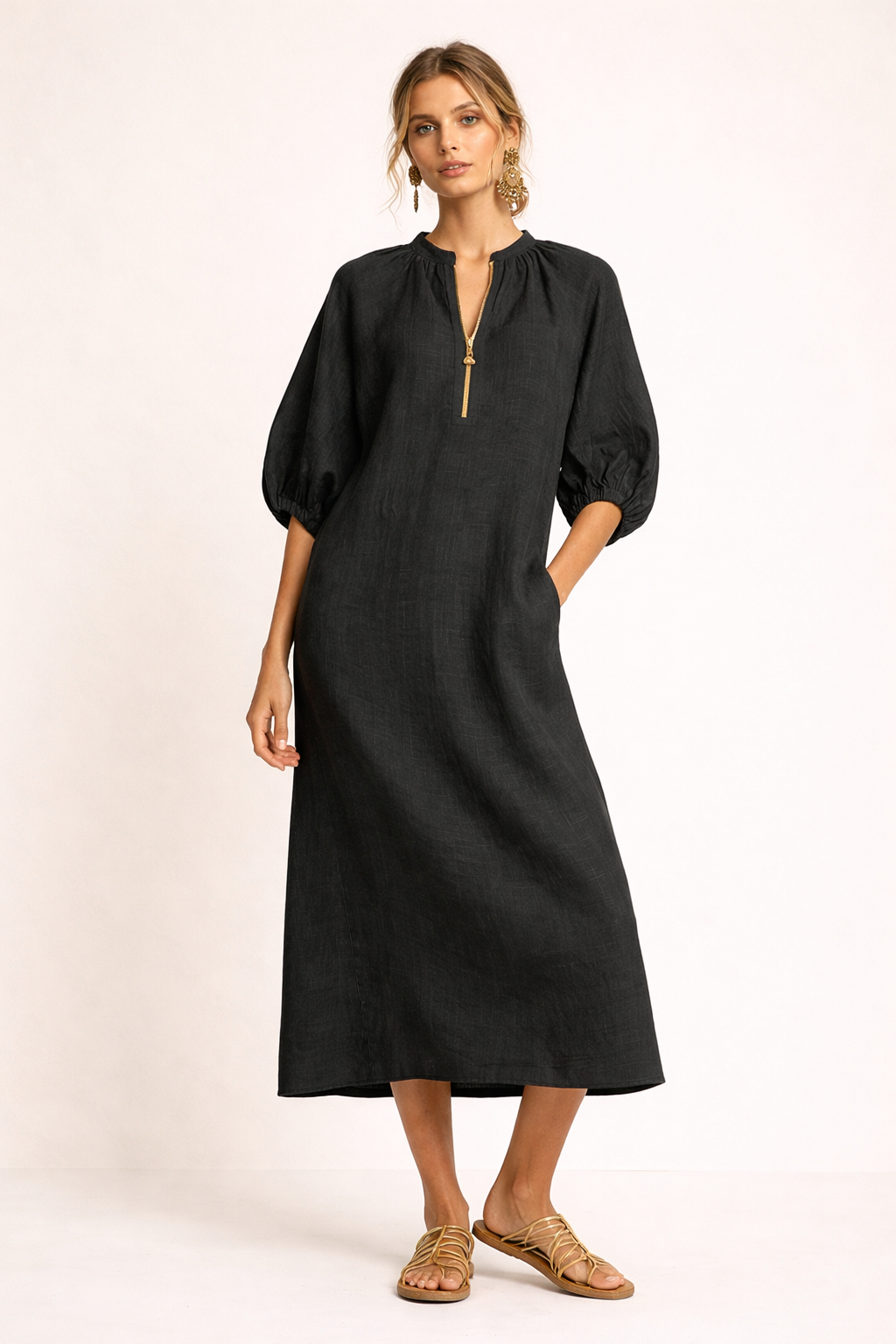 Vestido largo holgado con manga corta casual para mujer - Lauren