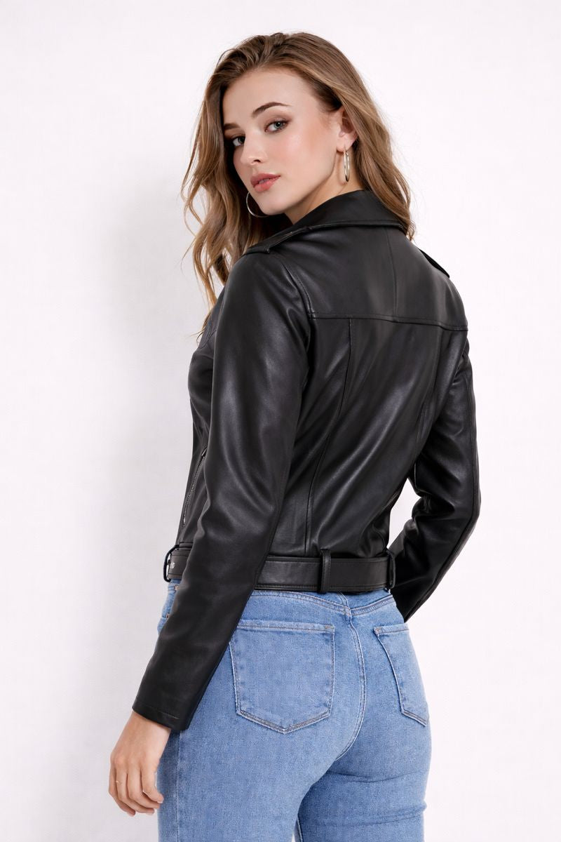 Cazadora de mujer efecto piel con cremallera lateral - Kireya