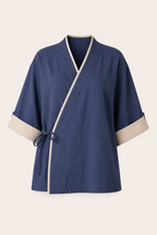 Blusa kimono mujer cruzada manga ancha ribete contraste – Frida
