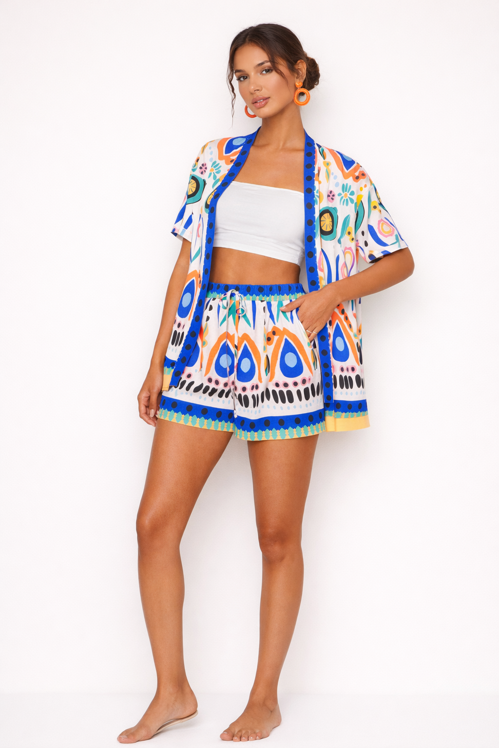 Conjunto mujer estampado primavera kimono corto y short - Arlena