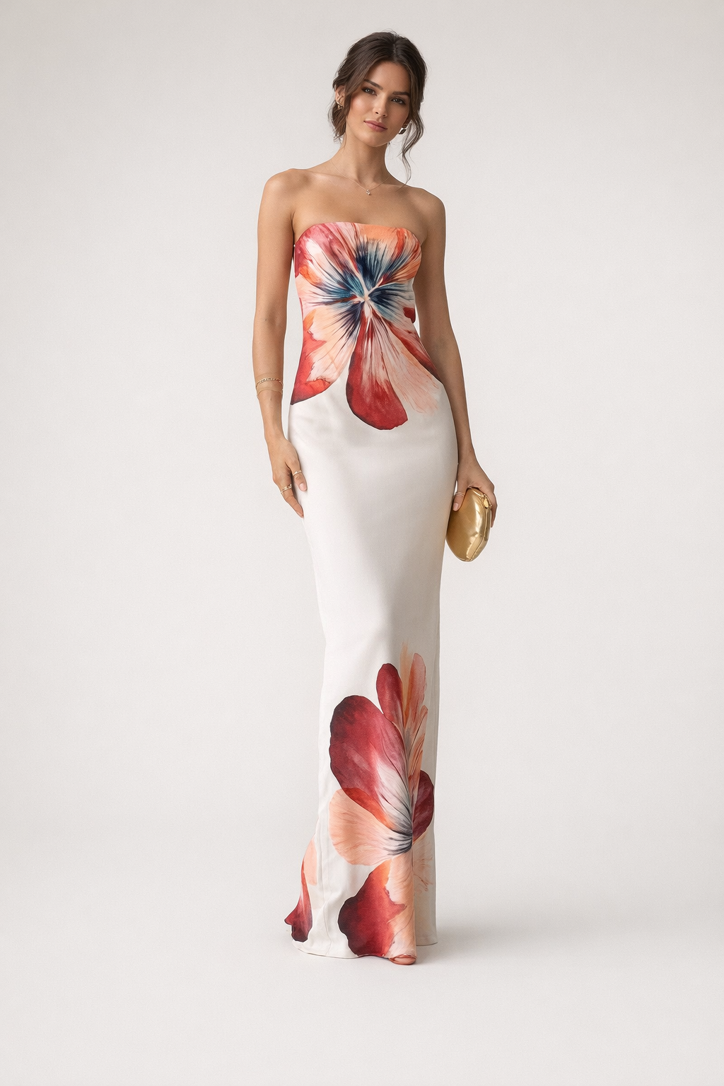 Vestido midi strapless estampado floral para mujer - Aurora