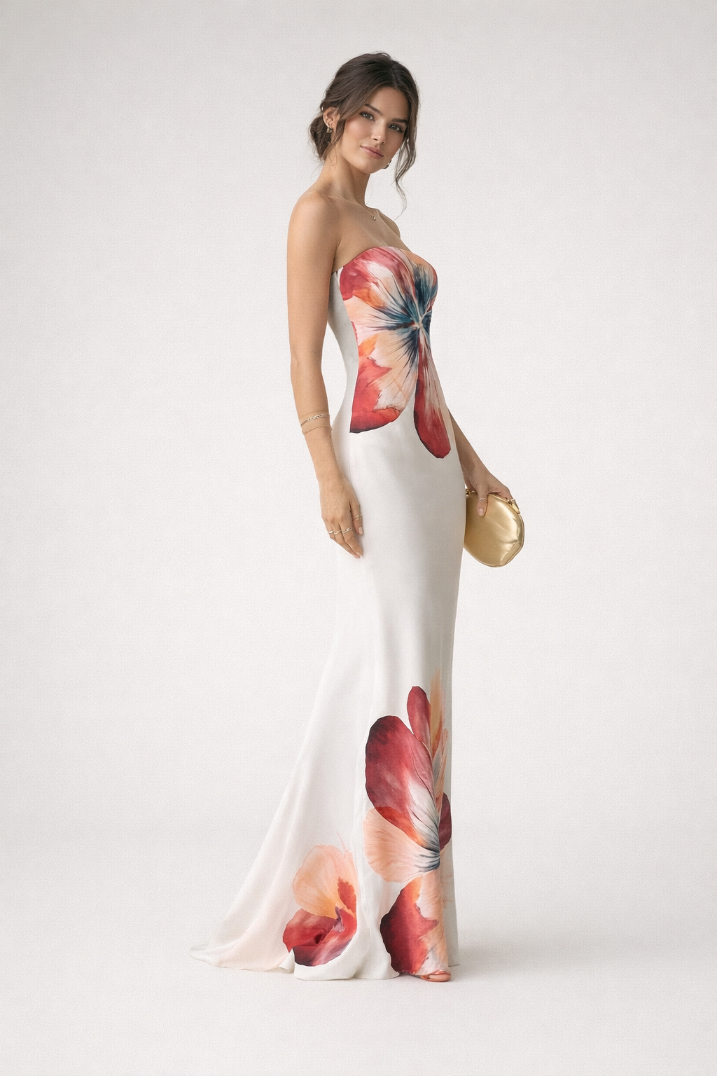 Vestido midi strapless estampado floral para mujer - Aurora