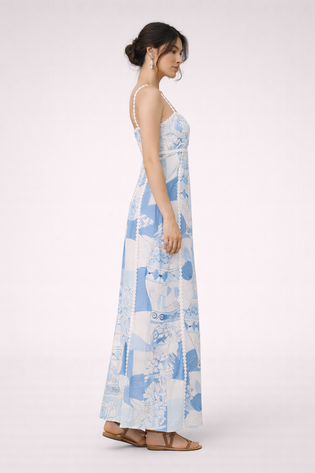 Vestido maxi estampado con encaje y tirantes para mujer - Isabella