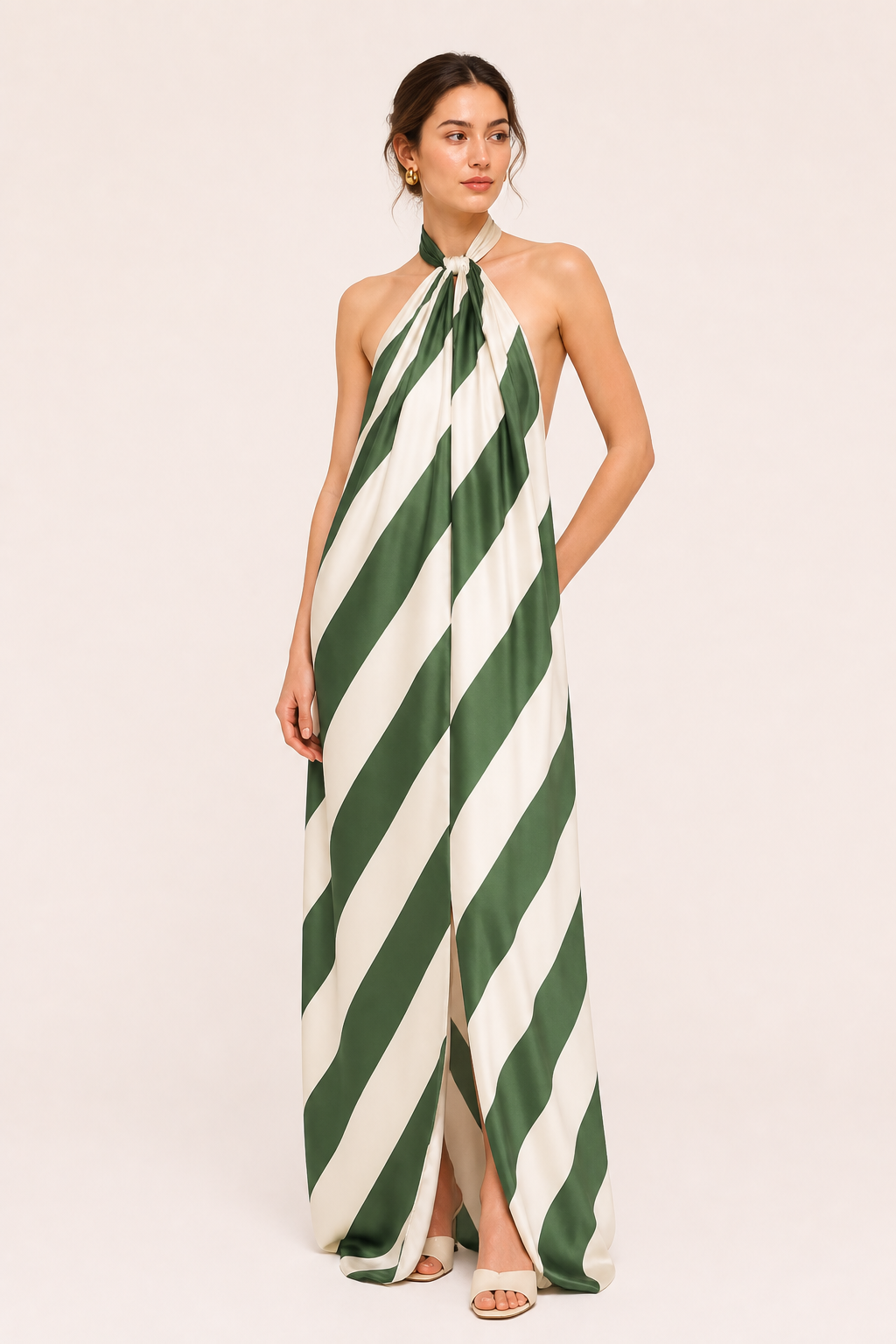 Vestido largo mujer halter estampado rayas - Luciana