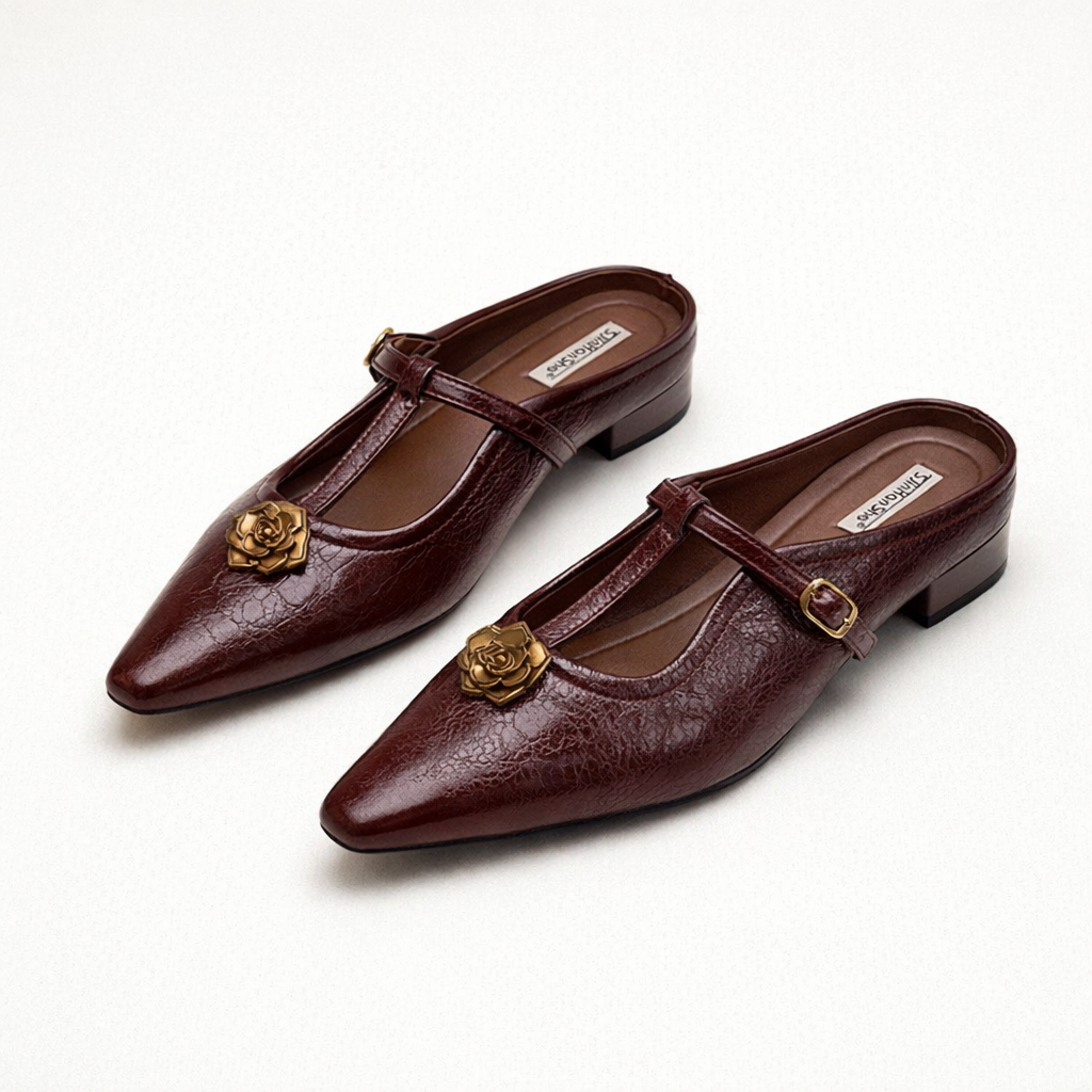 Zapatos mary jane mujer punta fina elegantes detalle dorado - Floriane