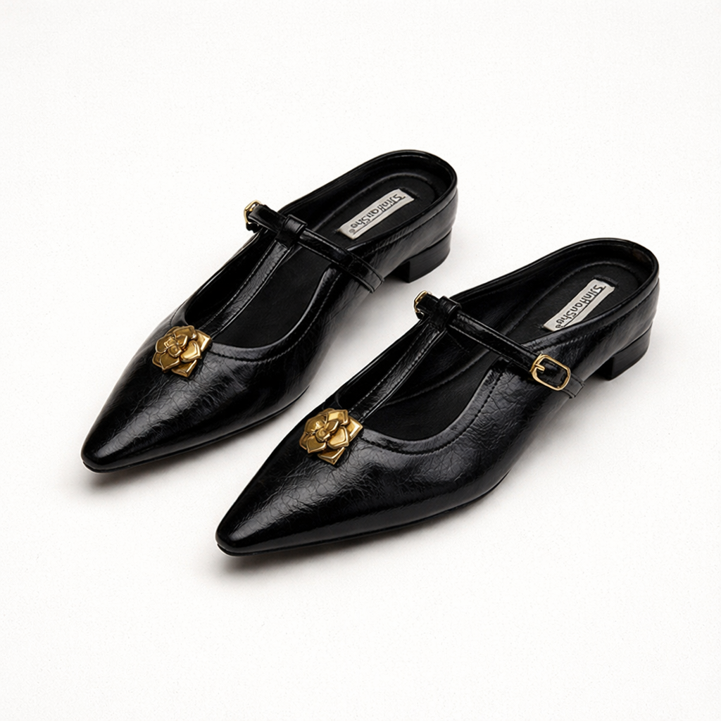 Zapatos mary jane mujer punta fina elegantes detalle dorado - Floriane