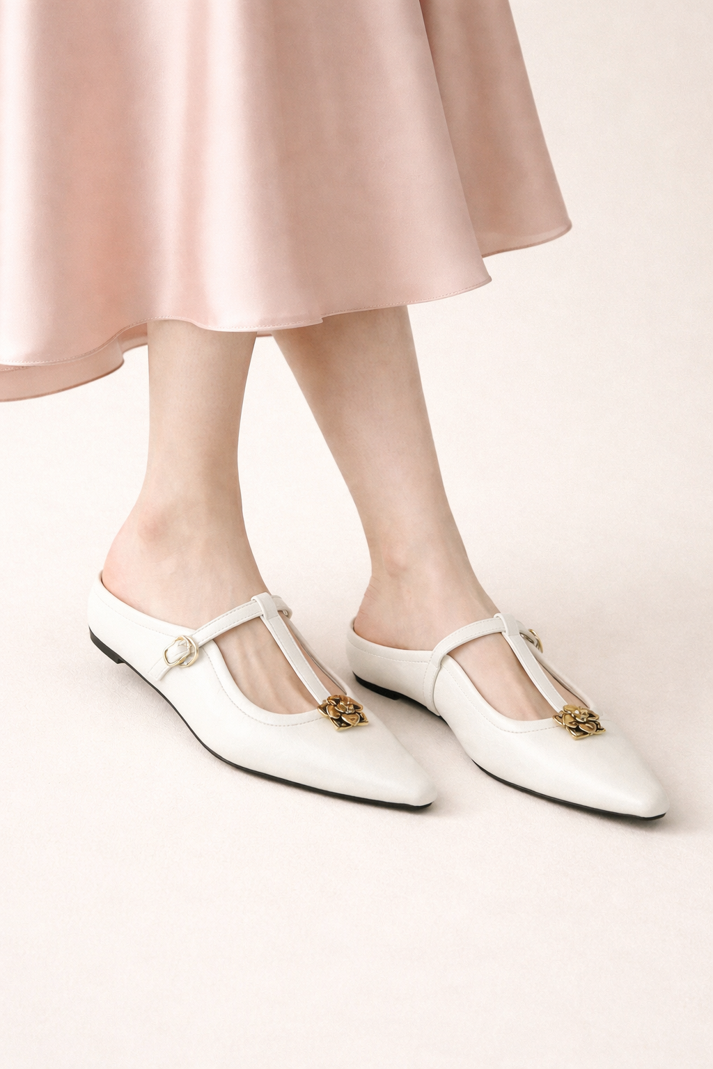 Zapatos mary jane mujer punta fina elegantes detalle dorado - Floriane