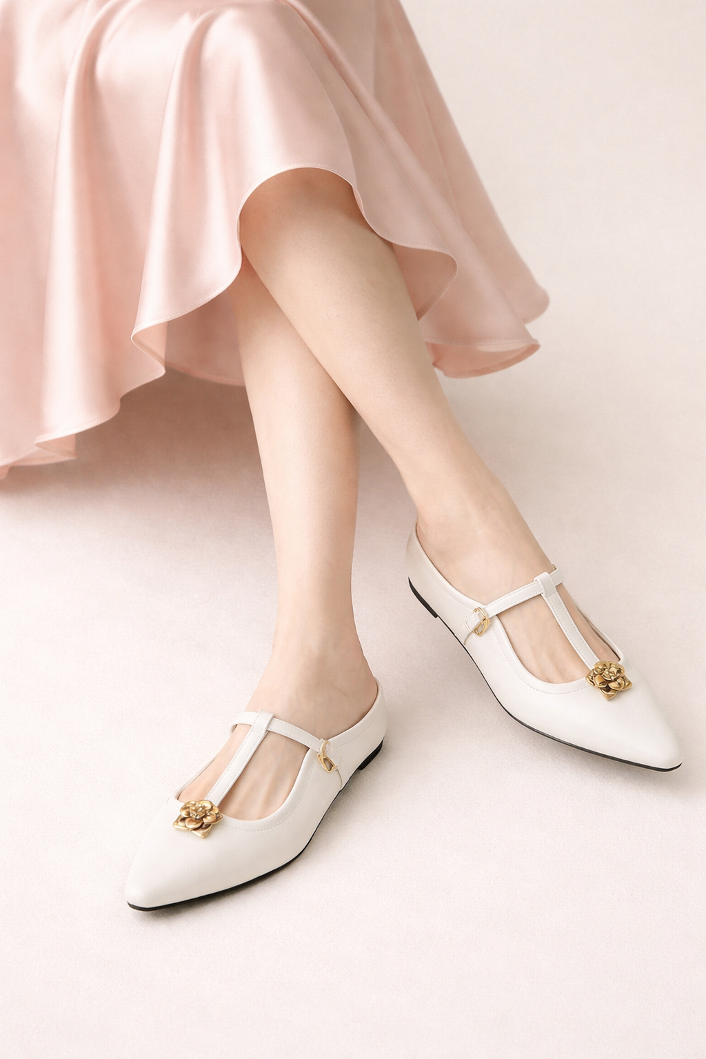 Zapatos mary jane mujer punta fina elegantes detalle dorado - Floriane