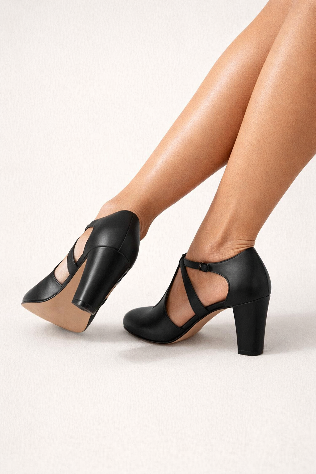 Zapatillas de mujer con tira en T y tacón ancho - Séverine