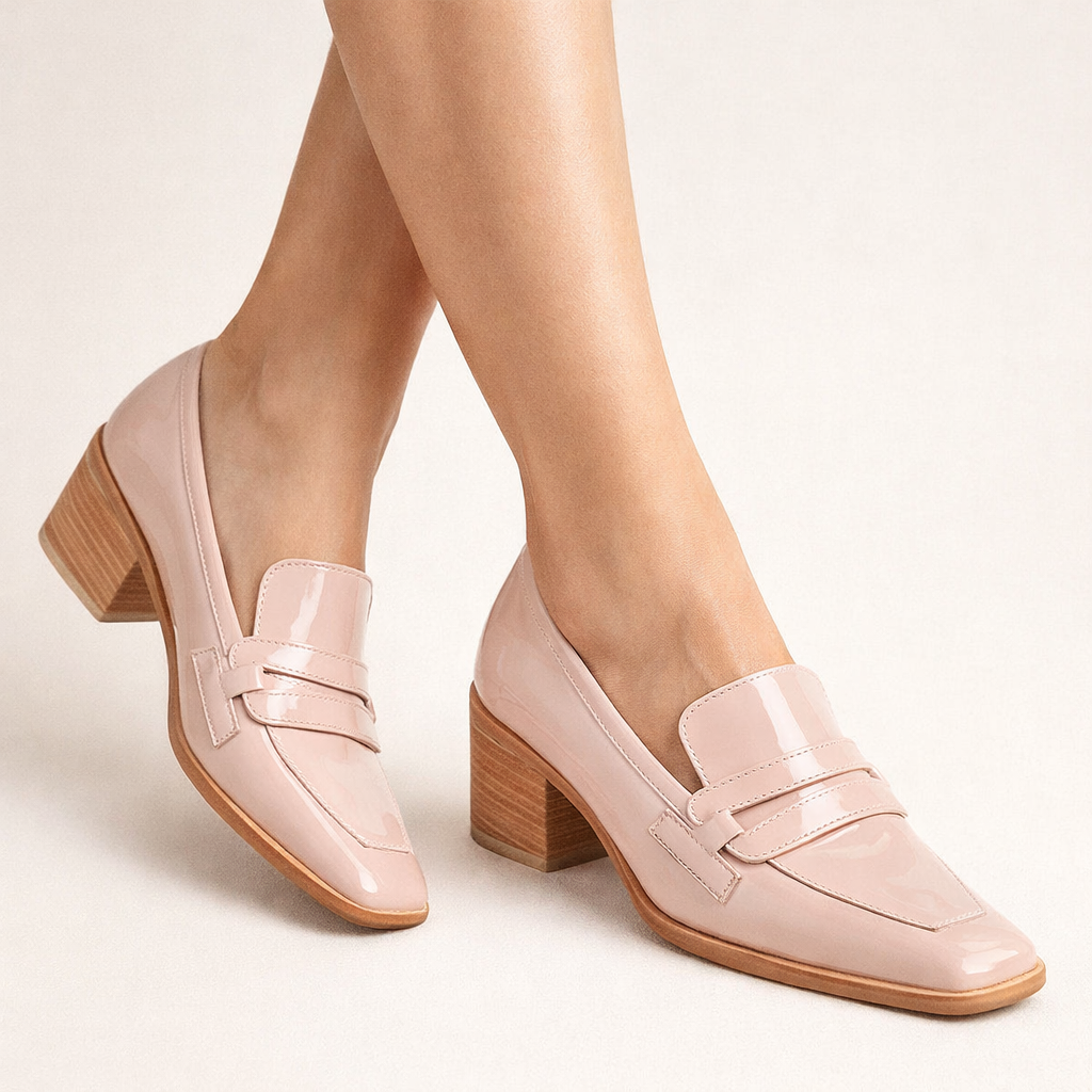 Mocasines de mujer de charol con tacón ancho y punta cuadrada - Odette