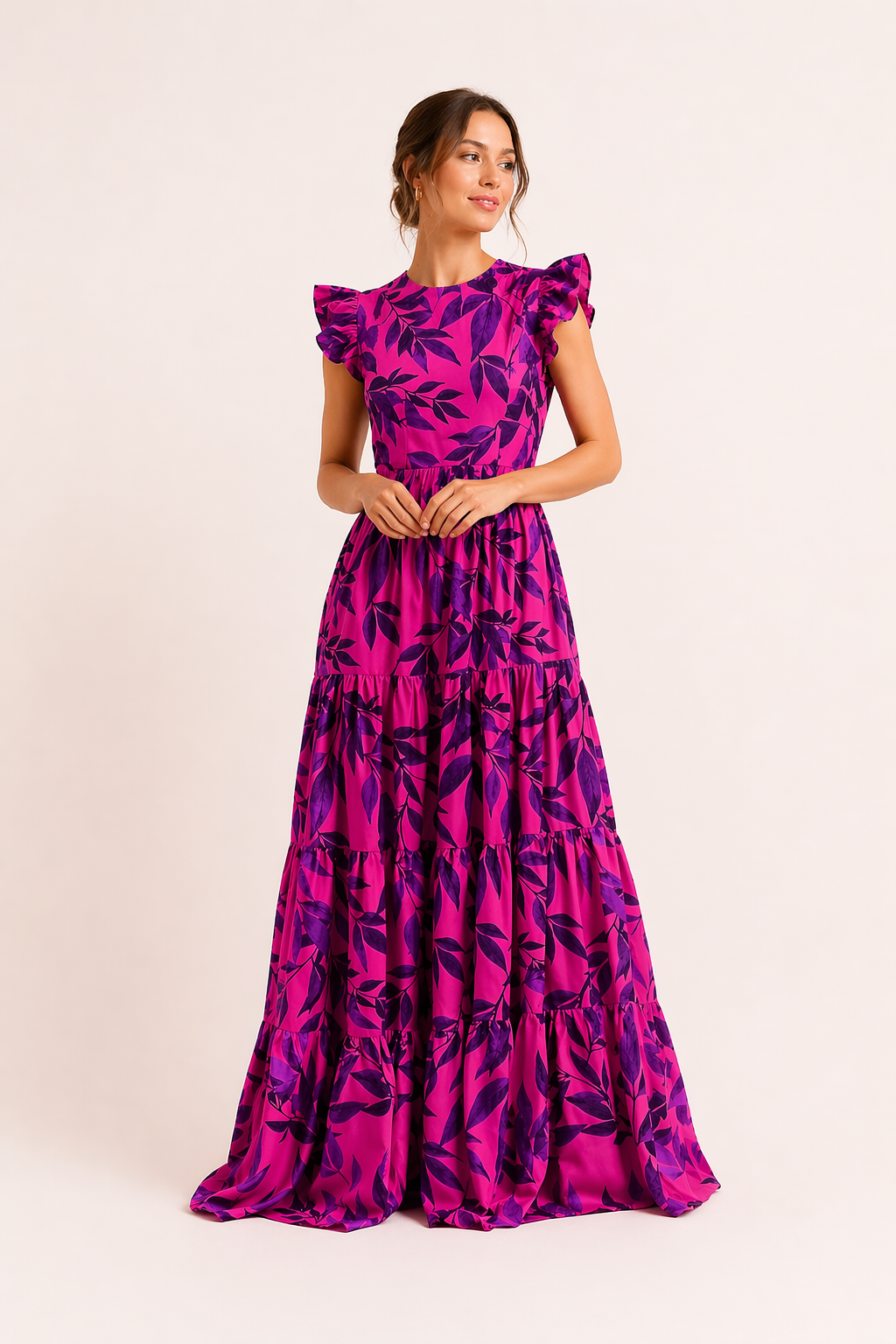 Vestido largo floral manga corta mujer verano - Camila