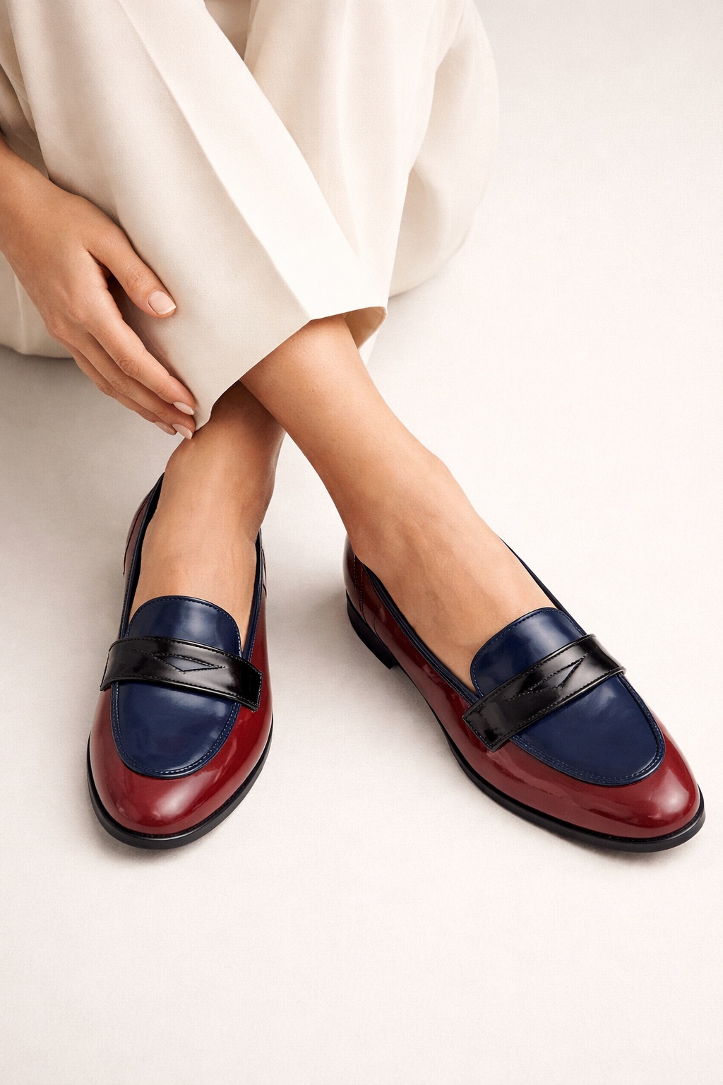Mocasines mujer punta fina diseño bicolor elegantes sin cordones - Apolline
