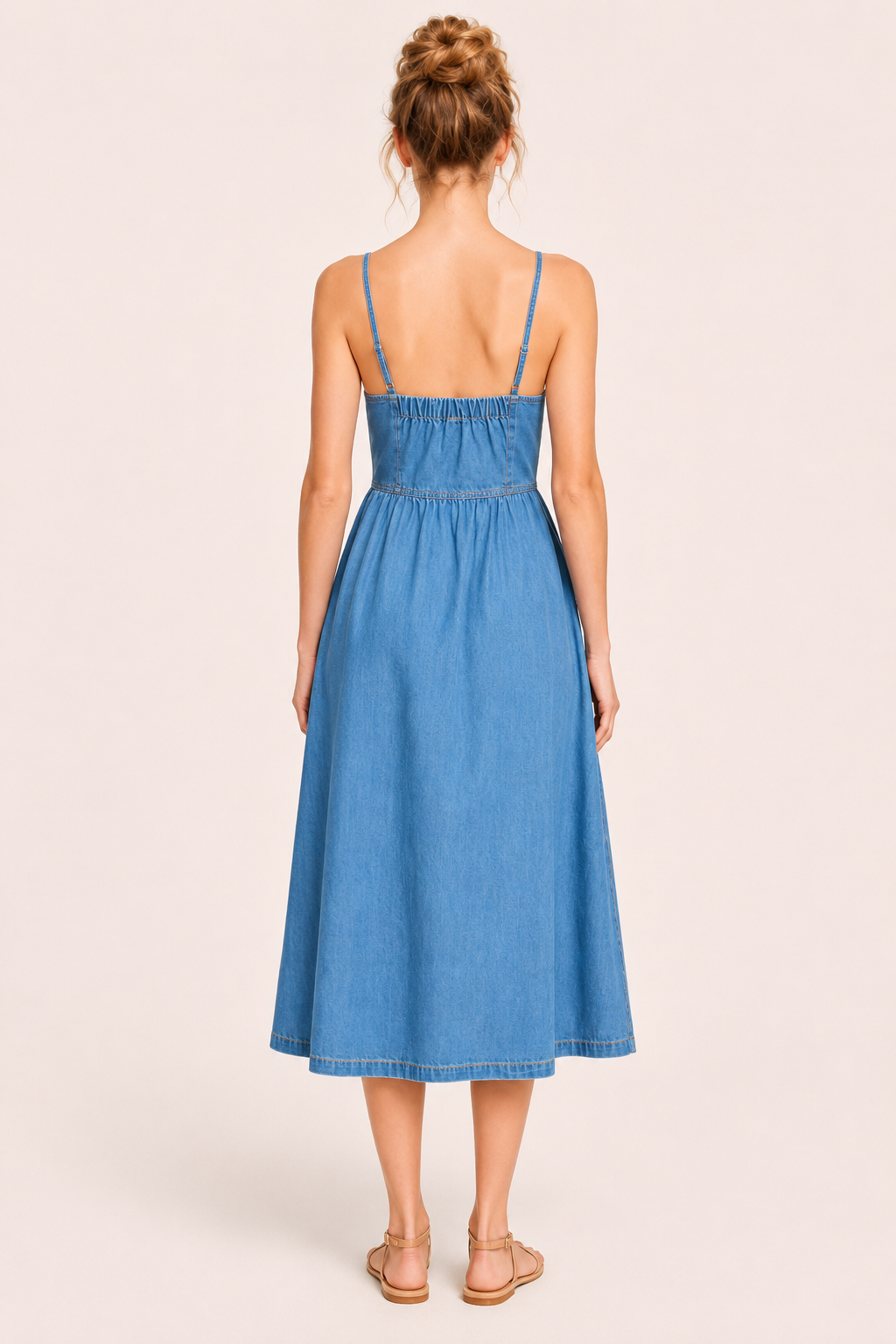 Vestido vaquero midi mujer tirantes finos botones – Hanneli