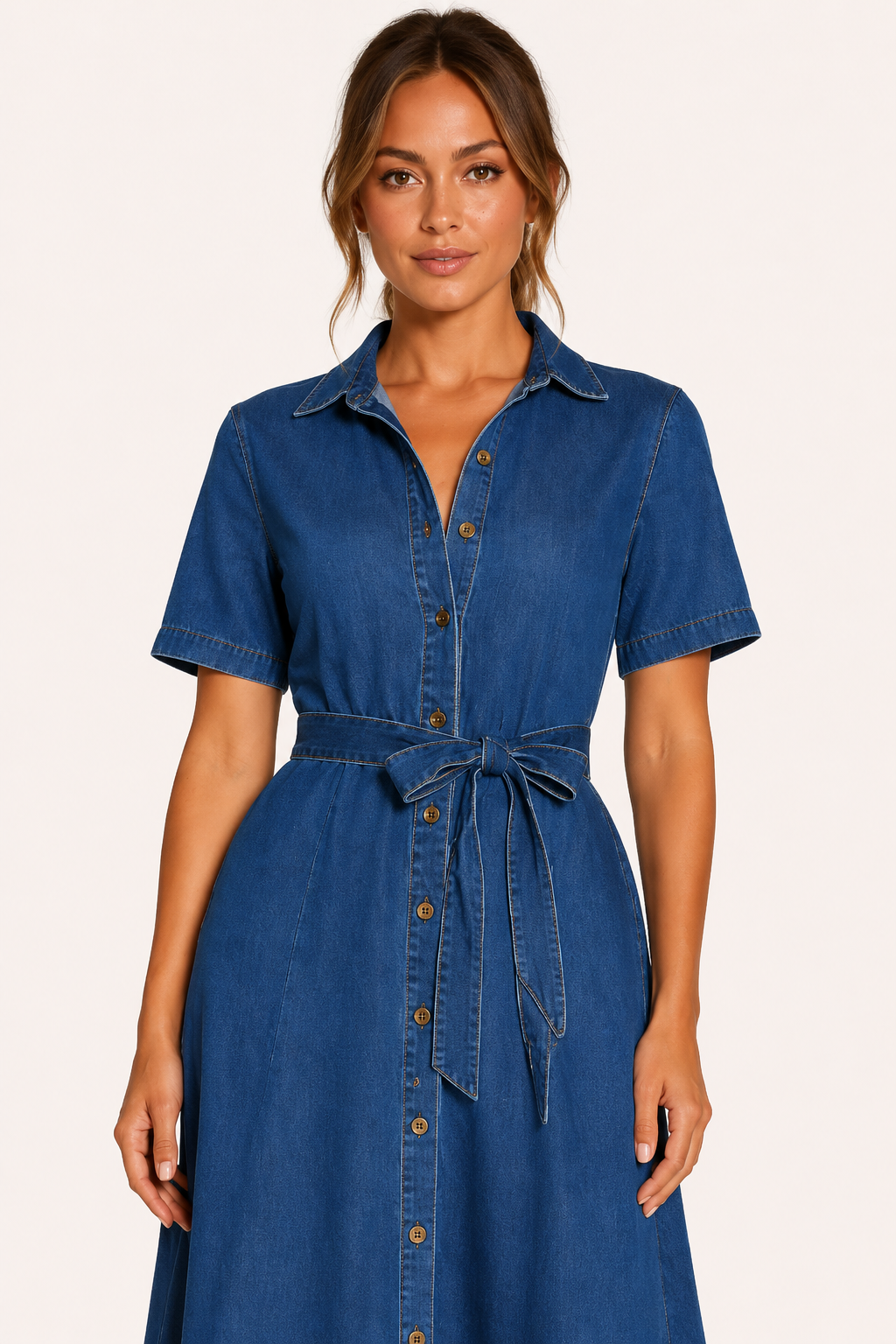 Vestido midi mujer denim botones cinturón falda amplia – Klara